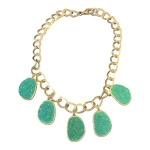 Gold Chain Green Druzy Charm Bracelet Boho Glam Statement J23